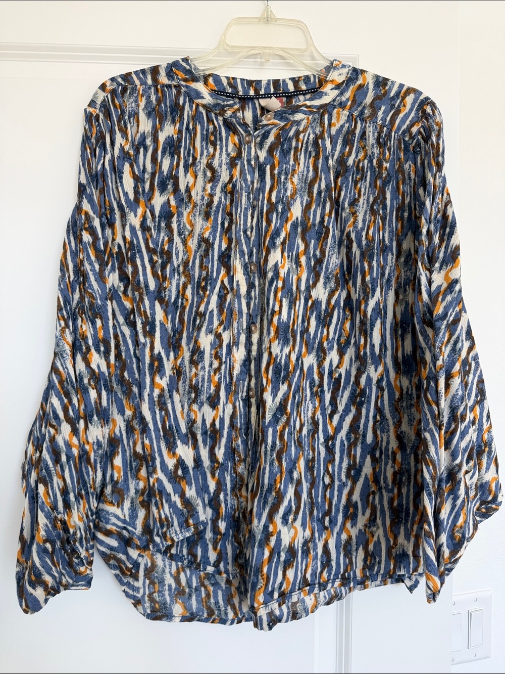 Anthropologie Blue White & Mustard Abstract Button-Down Shirt